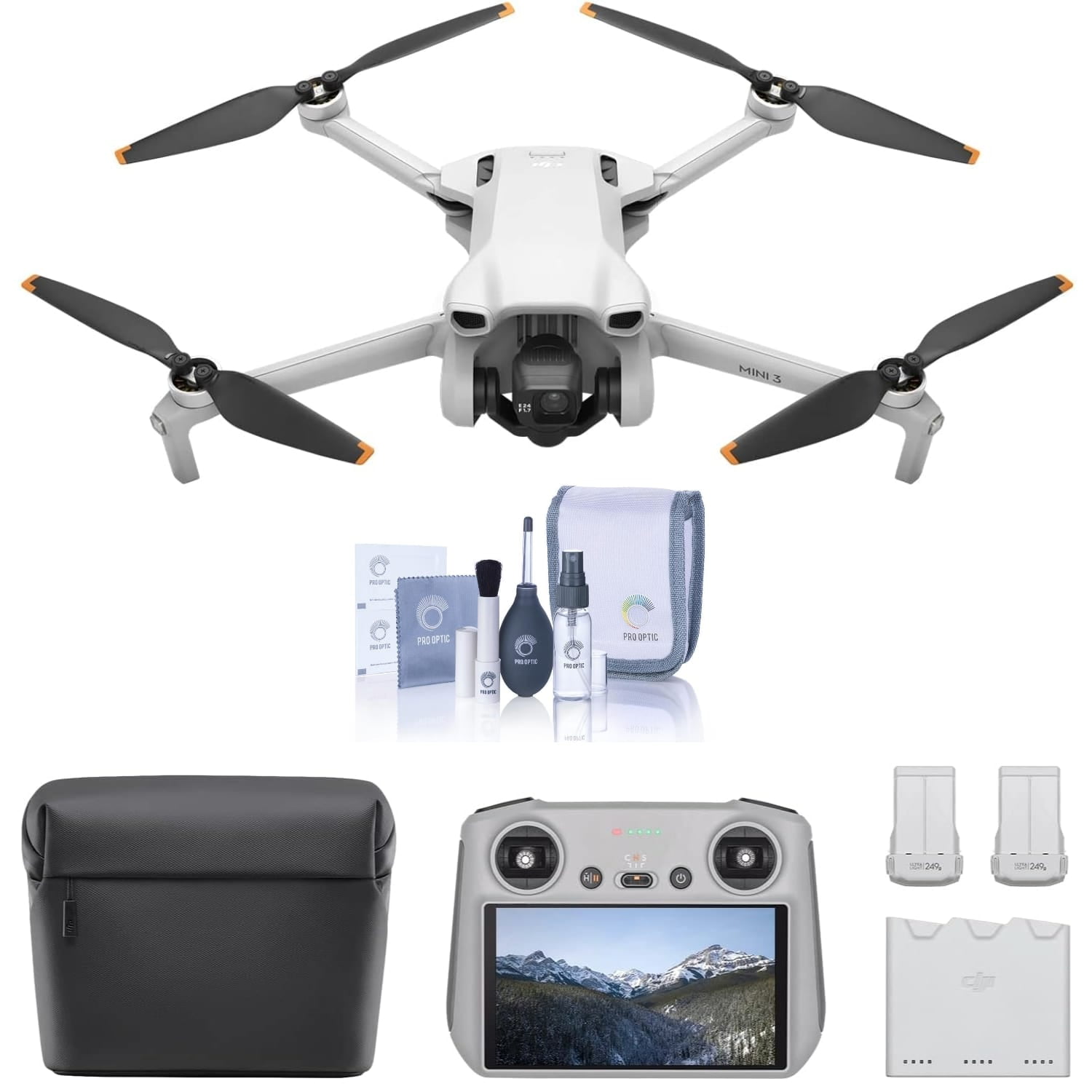DJI Mini 3 Fly More Combo (DJI RC) - Lightweight and Foldable Mini Camera Drone with 4K HDR Video, 38-min Flight Time, True Vertical Shooting, and Intelligent Features, With Care & Cleaning Kit