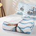 thumbnail image 4 of spefrowx Watercolor Sailboat Starfish Bed Spread Queen for Boys, Blue Wavy Line Queen Coverlet Set, 3pcs, 4 of 7