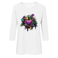 thumbnail image 4 of Xuyuer Carnival Celebration Printed Tee - Ladies' Casual Round Neck 3/4 Sleeve Loose T-Shirt for Festival Parades, Costume Parties, Colorful Street Style Wear & Masquerade Themed Outfits, 4 of 5