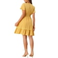 thumbnail image 3 of INSPIRE CHIC Women's Summer V-Neck Short Sleeves Crochet Trim A-Line Ruffle Hem Dress, 3 of 5