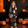 thumbnail image 2 of Kids Halloween Two-Piece Outfit Ghost Cartoon Print Lapel Button Long Sleeve Shirt Pants Set Nightwear Soft Lounge Sets Size 13-14T, 2 of 4
