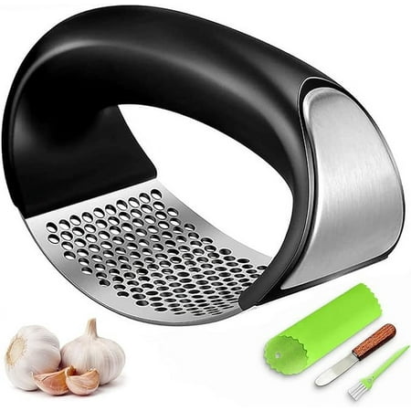 

Garlic Press Rocker Stainless Steel Garlic Mincer Crusher Professional Kitchen Gadgets Garlic Chopper with Ergonomic Handle Silicone Garlic Peeler