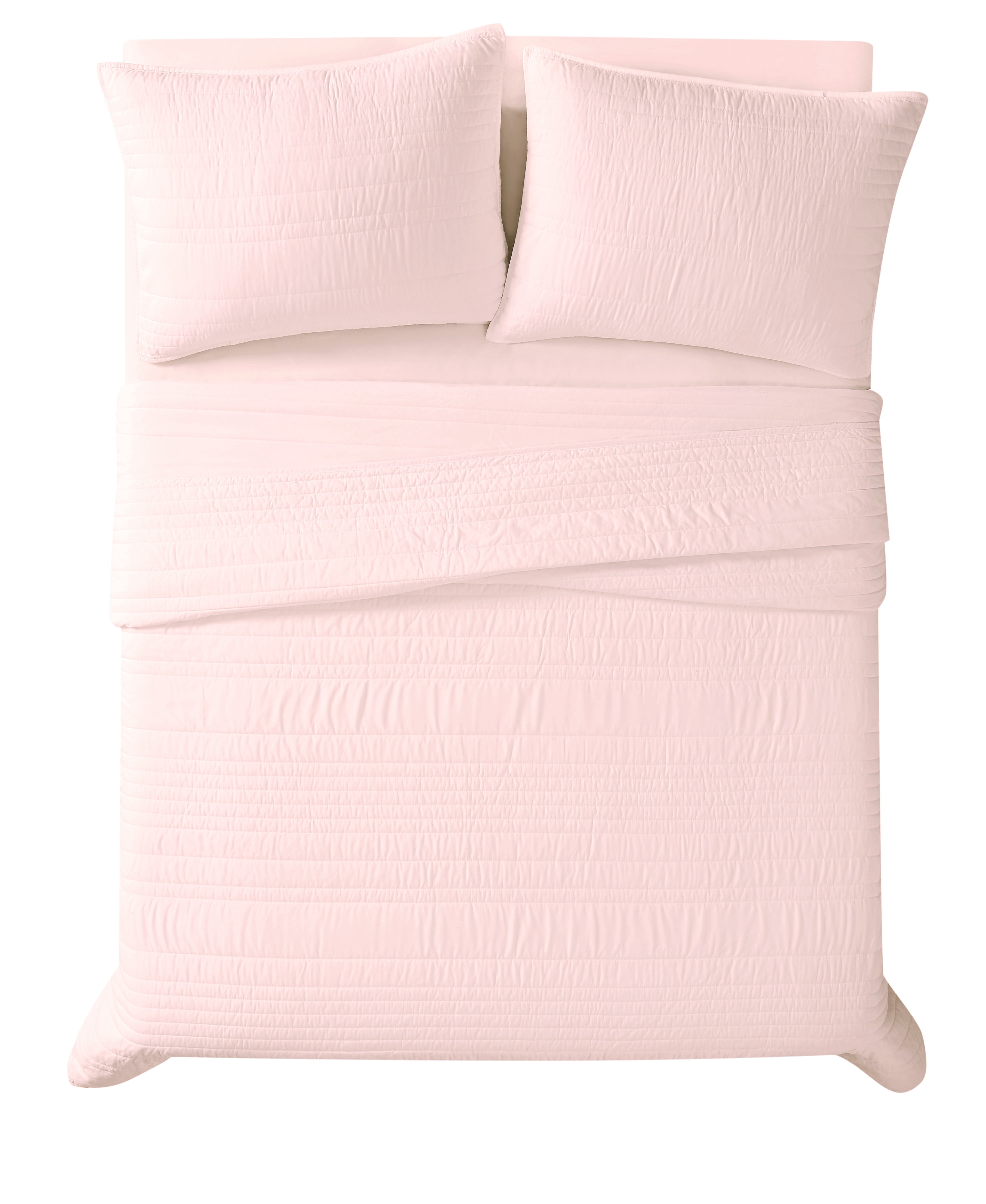 Truly Calm Antimicrobial 100% Microfiber Polyester Blush 3-Piece Full/Queen Quilt Set, Solid Casual themed, Adult Bedding, OEKO-TEX Certified