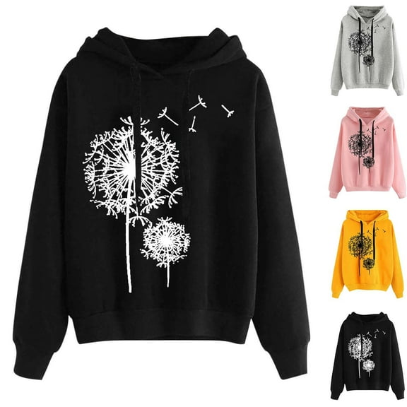 Ahuyic Womens Long Sleeved Blouse Crew Neck Fall/Winter Warm Tops For Women, Womens Printed Off Shoulder Sleeves Long Sleeved Top Hooded Sweatshirt,L