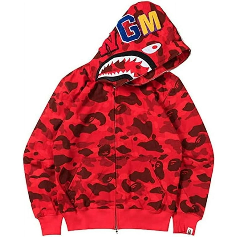 BAPE Hoodie Jaw Camo Jacket Hoodie Shark Mouth Sweatshirt Full Zip Up for Adults Walmart