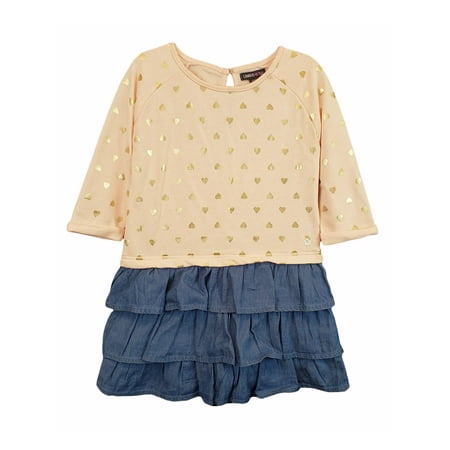 Denim Girls Dress - Limited Too Long Sleeve French Terry & Denim Ruffle Dress (Little Girls & Big Girls)