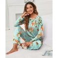thumbnail image 5 of Women's Long Sleeve Sleepwear Soft Crew Neck Pyjama Set,Fp-green Lily, 5 of 5