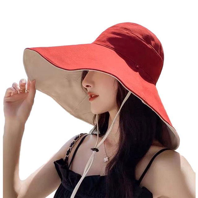 Sombrero de pescador Jumpingount para mujer ajustable protección solar ala ancha Rojo naranja