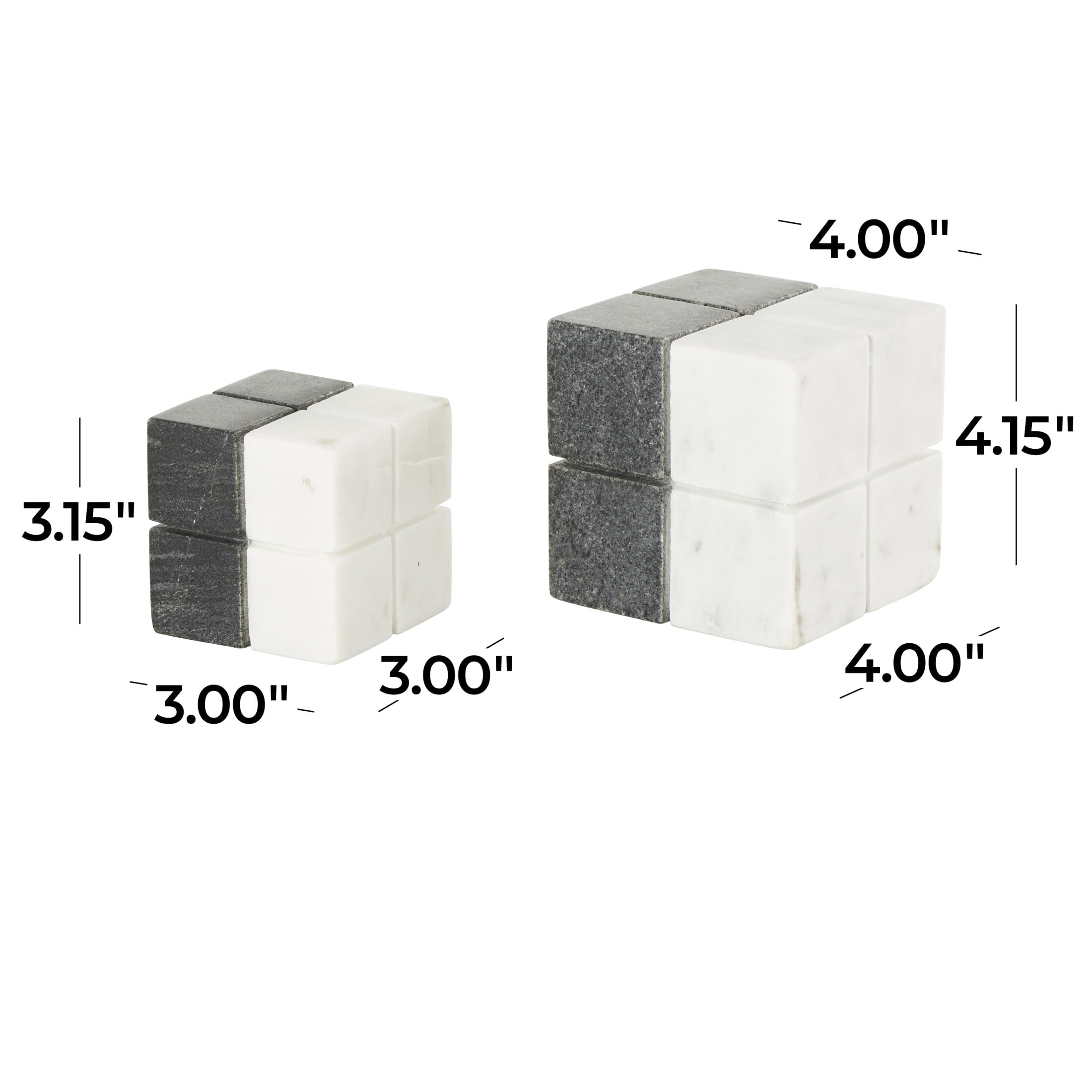 4", 3"H White Marble Dice Geometric Sculpture with Black Accent, by DecMode (2 Count)
