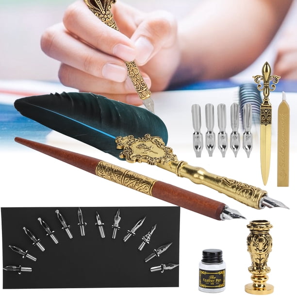 JUEGO DE PLUMAS DE CALIGRAFIA, JUEGO DE PLUMA DE INMERSION DE ESCRITURA DE CALIGRAFIA VINTAGE, JUEGO DE PLUMA DE FIRMA DE ESTILO EUROPA, TALLADO RETRO PARA BODAS, Compromisos,