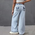 thumbnail image 6 of Byoo Tween Girls' Bow Printed Denim Pants Elastic Smocked Waist Straight Leg Washed Jeans with Pocket Kids Trousers, 6 of 6