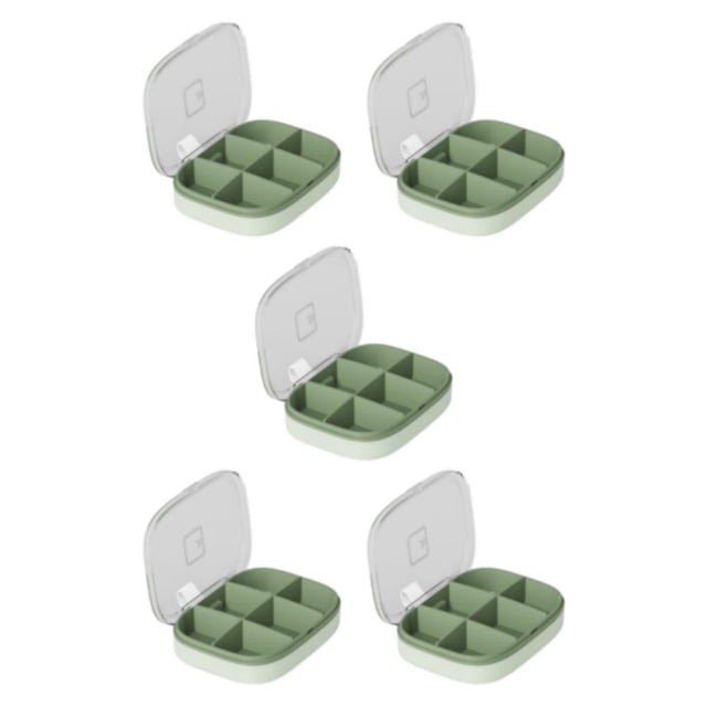 Transemion Impact-Resistant Pill Case Lightweight And Anti-Corrosion For Travel Sealing Green-6 Slots 5Set