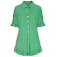 thumbnail image 4 of Summer Savings Clearance 2024! TAGOLD Womens Dress,Women's Color Shirt Skirt Ruffle Sleeve Irregular Shirt Dress Short Sleeve V-Neck Knee Length Dress, 4 of 4
