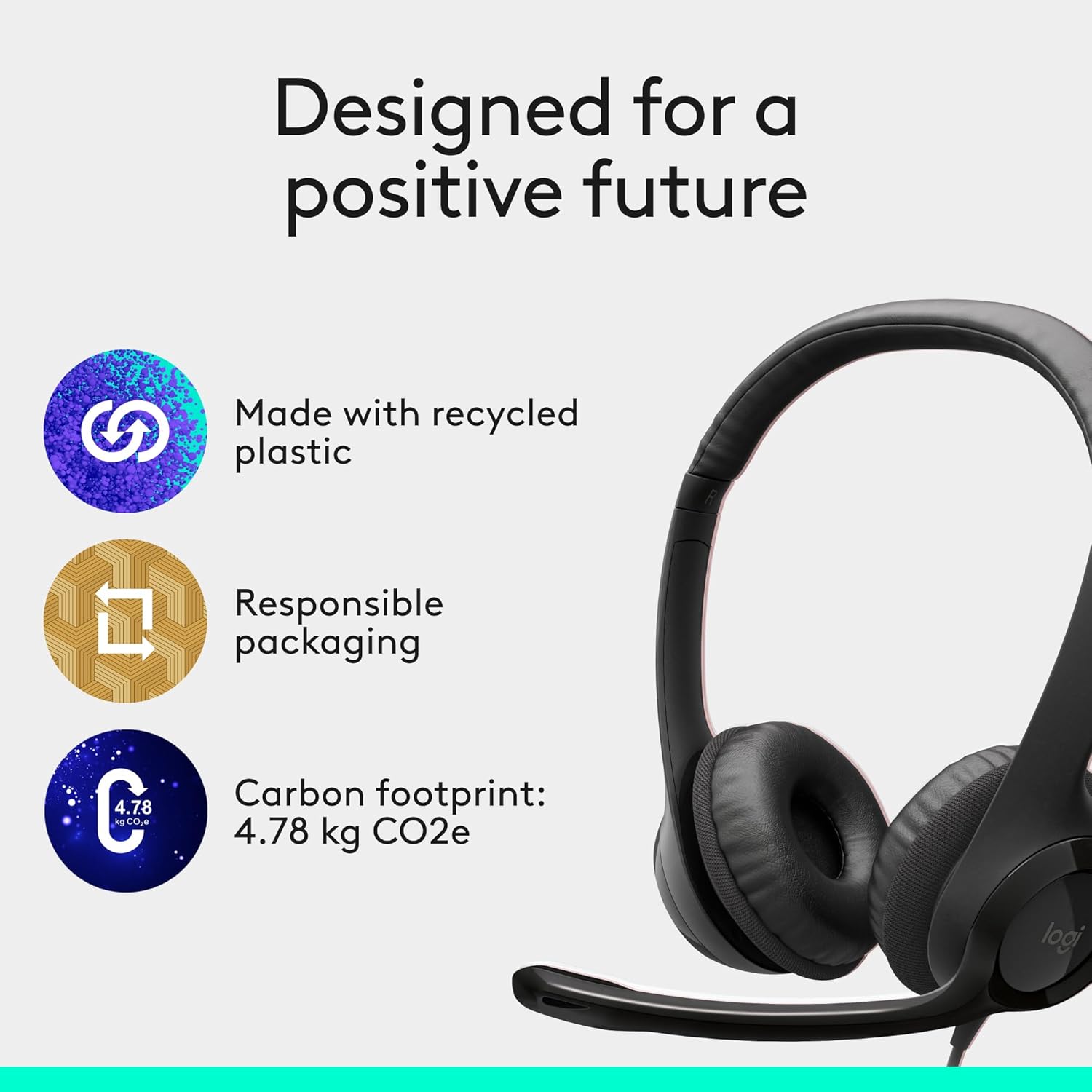 Logitech H390 Wired Stereo Headset with Noise-Canceling Mic, USB photo 2