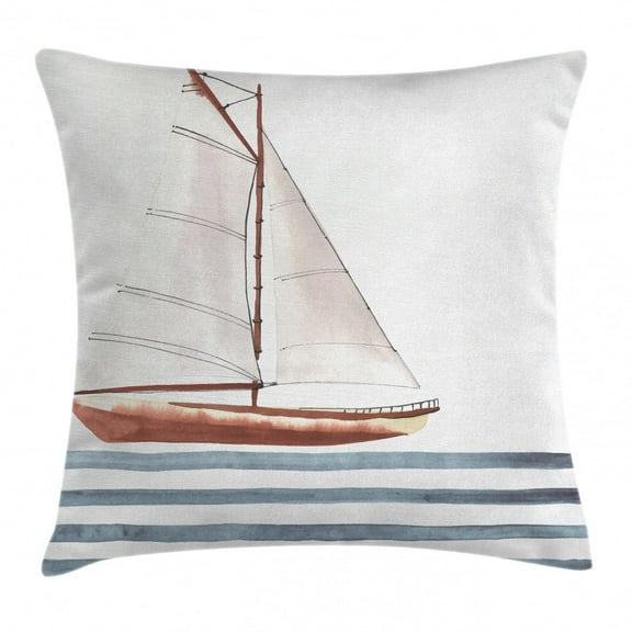 Nautical Throw Pillow Cushion Cover, Let Your Dreams Sail Quote with Boat in Waves Motivation Lifestyle Print, Decorative Square Accent Pillow Case, 24 X 24 Inches, Cinnamon Light Blue, by Ambesonne
