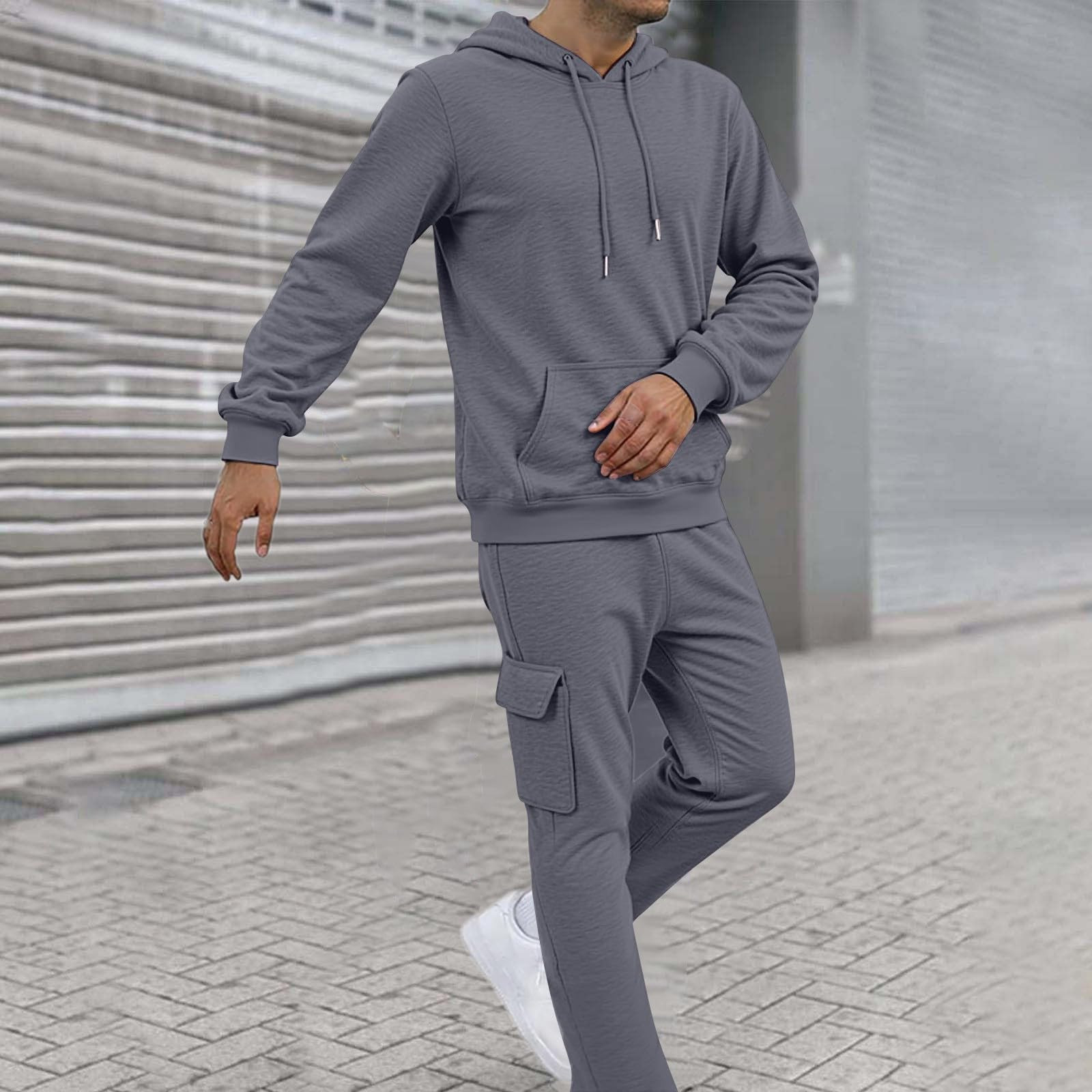 BiZtdJrK Hooded Sets for Men Hiking Jogger 2 Piece Set Drawstring
