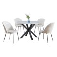 thumbnail image 1 of 5pc Table à Manger Enveloppée de Marbre Blanc avec Verre Trempé et Chaises Beiges, 1 of 5