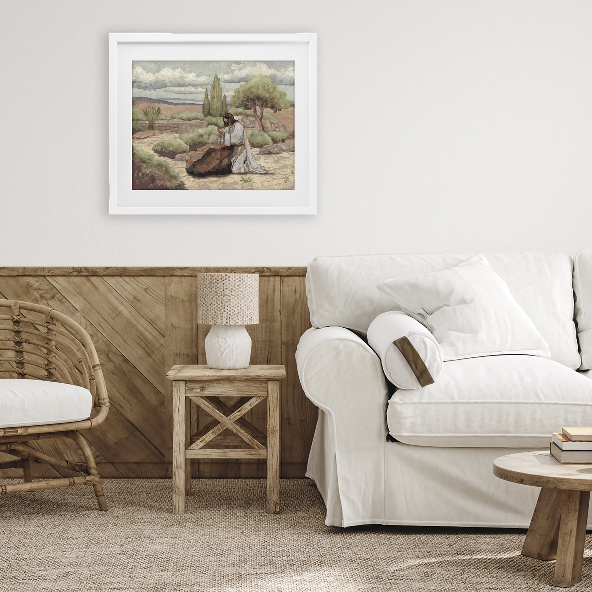 Stupell Industries Jesus Praying Countryside White Framed Print Under Glass, design by Elizabeth Medley