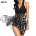 thumbnail image 2 of Traje de baño Tankini para mujer con pantalones cortos Vestido de traje de baño halter con lazo y cuello en V de dos piezas - Punto blanco negro, 2 of 6