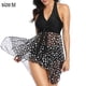 thumbnail image 2 of Traje de baño tankini para mujer con pantalones cortos, dos piezas, escote en V, lazo, halter, traje de baño, lunares blancos y negros, 2 of 6