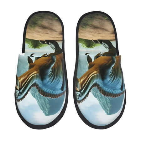 Balery Lake Forest Dinosaur A Slient Indoor Furry Fleece Comfort House Shoes Soft Non-Slip Home Shoes Cotton slippers House Slippers-- Medium