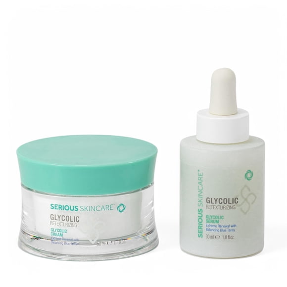 Serious Skincare Glycolic Extreme Skin Renewal Face Cream & Serum Set - Resurfacing Glycolic Acid - Blue Tansy - Reduces the Appearance of Fine Lines