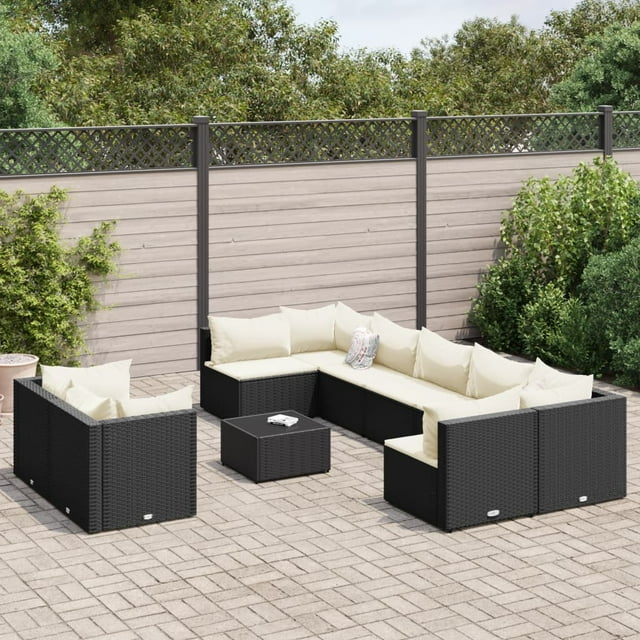 vidaXL Ensemble de Canapé de Jardin 10 Pcs avec Coussins en Rotin Poly Noir