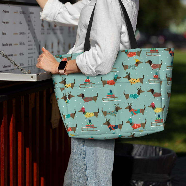 Wukai Dachshund Dog Puppy Print Zipper Bag,large Beach Tote Bag