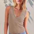 thumbnail image 2 of Delayuji Women 2025 Casual Soft Loose Spring Summer V Neck Sleeveless Tee Shirts Basic Trendy Outfits Clothes Brown M Cotton Spring Tops for Women, 2 of 9
