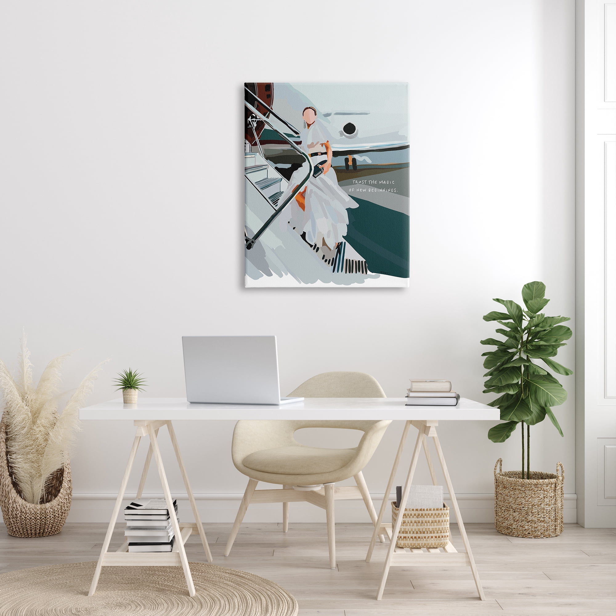 Stupell Industries Magic of New Beginnings Uplifting Woman Boarding Airplane Graphic Art Gallery Wrapped Canvas Print Wall Art, Design by Amelia Noyes
