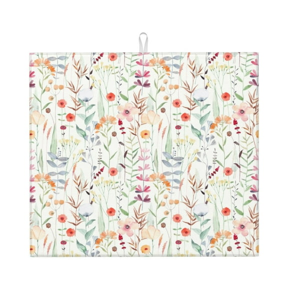 Naloa Wildflower Watercolor 4 Dish Drying Mat for Kitchen Counter, Heat Resistant Drainer Mats, Absorbent Draining Mat,Dish Rack Pad,16"x18"