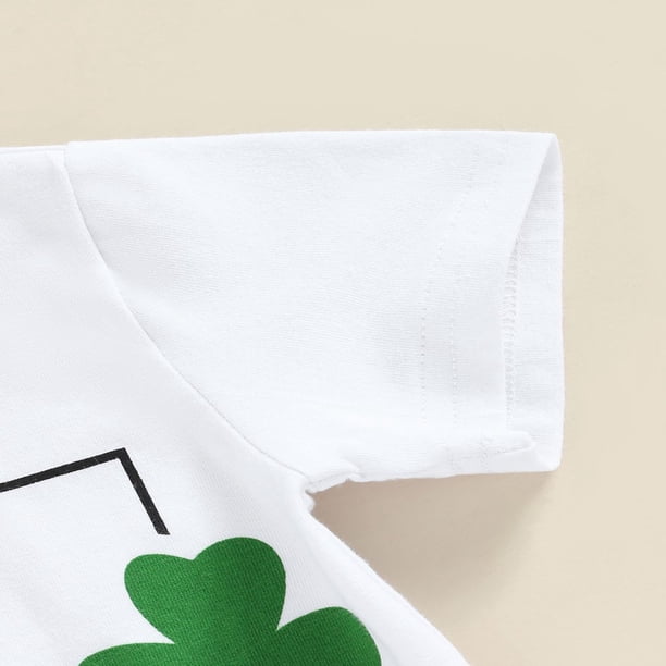 Ensemble Bébé Garçon St Patrick's Day 2PCS - T-shirt Manches Courtes Imprimé Lettres + Pantalon - Vert/Blanc