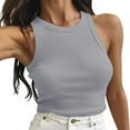 thumbnail image 7 of Tank Top for Woman Sleeveless Color Tops Solid Woman's Tank Short Round Neck Vest Woman's Blouse Tank Tops Gray, 7 of 7