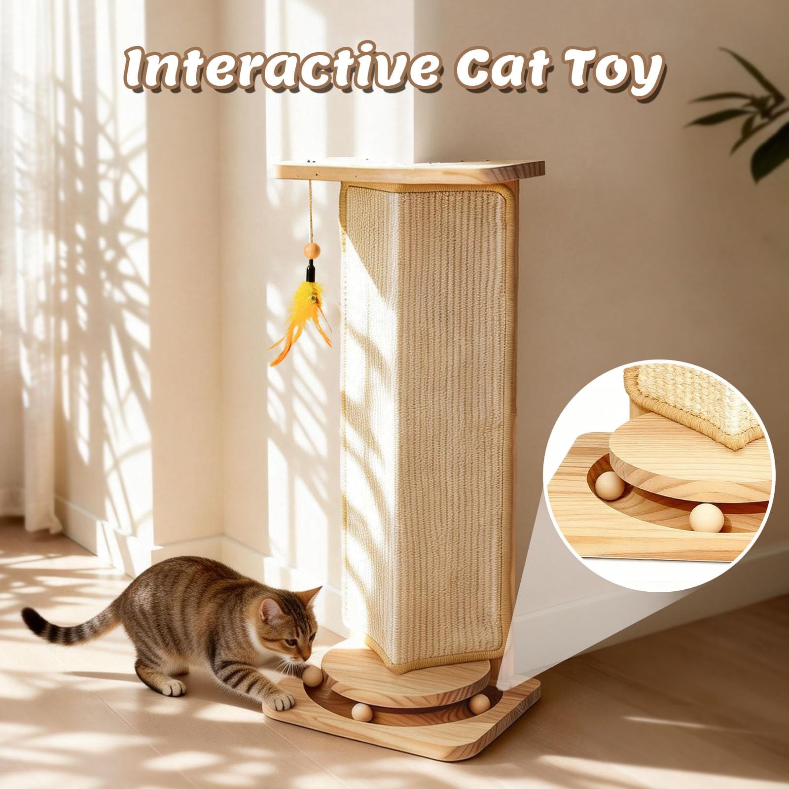 23" Under-Furniture Cat Scratcher, Sisal Scratching Post for Couch Corner, Furniture Protector Scratch Pad for Sofa with Toy Ball