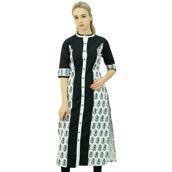 Phagun White Printed Cotton A-Line Kurti Mid Calf Indian Casual Women Clothing-4