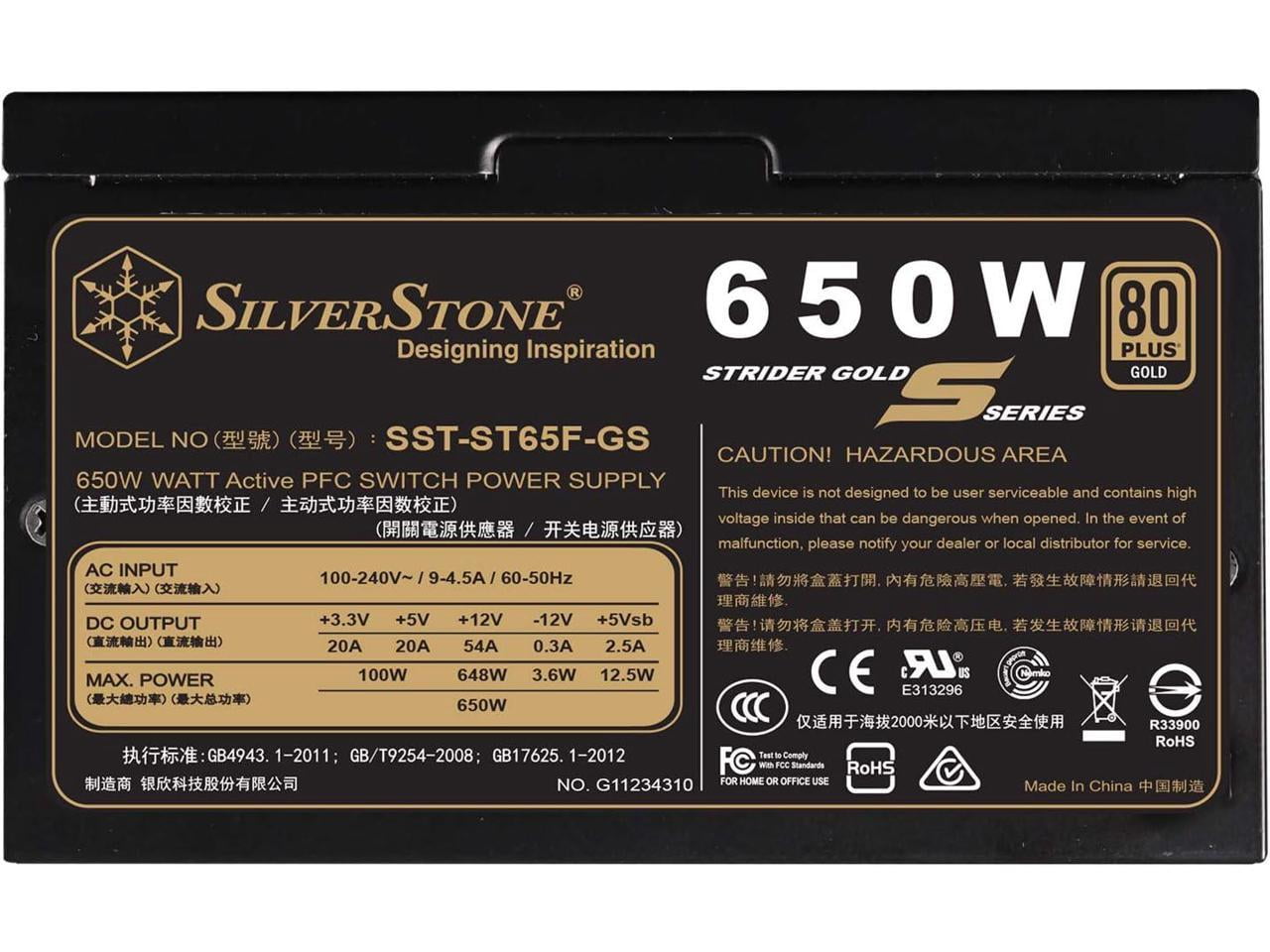 silverstone technology 650w computer power supply psu fully modular with 80 plus gold & 140mm design power supply (sst-st65f-gs)