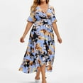 thumbnail image 2 of Brnmxoke Plus Size Wedding Guest Maxi Dress for Curvy Women Summer Casual Floral Empire Waist V Neck Short Sleeve Long Cocktail Dress 2025 Blue,XXXL, 2 of 8