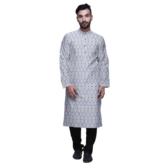 Atasi Mandarin Collar Printed Satin Slub Traditional Kurta Set For Men