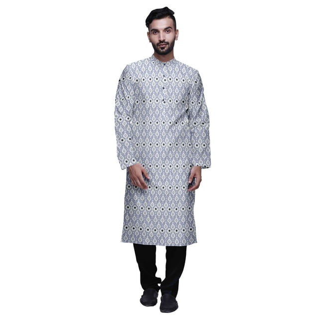 Atasi Ensemble Kurta Traditionnelle en Satin Imprimé Col Mandarin pour Hommes