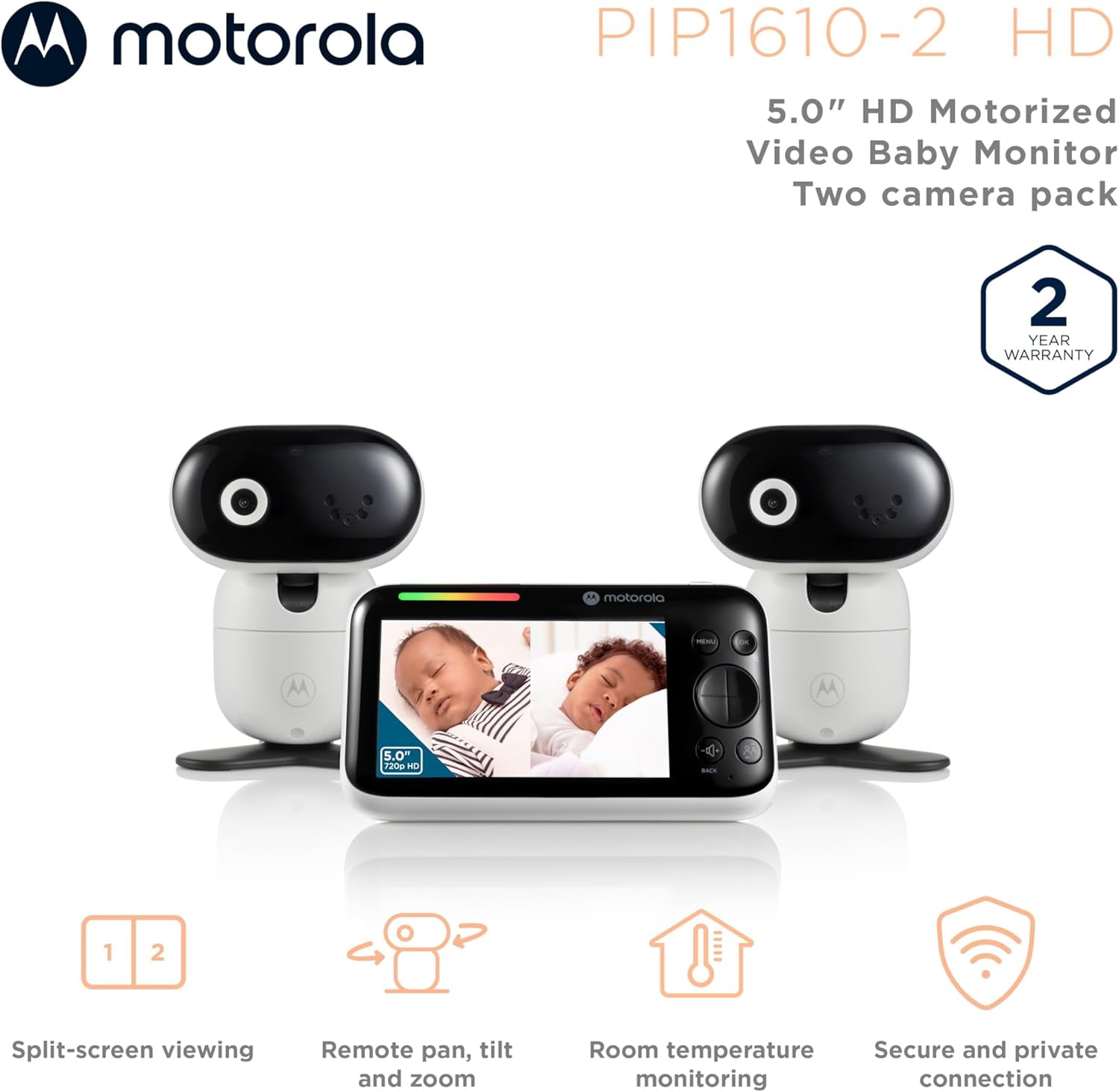 Open Box Motorola PIP1610-2 HD Motorized Video Baby Monitor - 2 Cameras for Ages 0-3