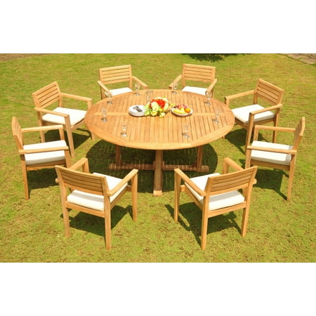 Teak Dining Set 8 Seater 9 Pc 72 Round Dining Table And 8
