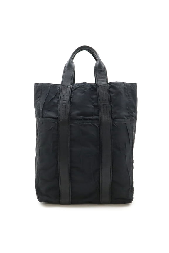 Pre-Owned HERMES Acapulco Cabas MM Tote Bag Large Handbag Nylon Leather Black (Good)