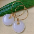 thumbnail image 3 of EOEMY Natural Oblateness White Jade Peace Buckle Eardrop Gold Earring Holiday Gifts, 3 of 5