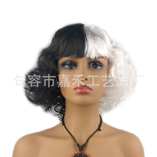 Disfraz De dama malvada Cruella De Vil para Halloween, vestido De noche De princesa para niñas, medio negro, Media peluca blanca, Verano xuanjing unisex