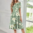 thumbnail image 2 of bbyeadc Women's Black Dresses 2025 Boho Short Sleeve Round Neck Midi Dresses with Side Pocket Casual Loose A Line Dress Beach Floral Print Flowy Sundresses, Mint Green L, 2 of 5