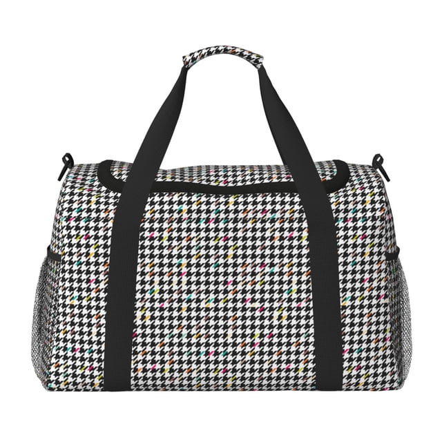 Disketp Black And White Houndstooth Bolsa de Viaje Tipo Duffle, Bolso de Mano para Fin de Semana para Mujer, Bolsa de Gimnasio Ligera para Hombre, Esencial para Viajes