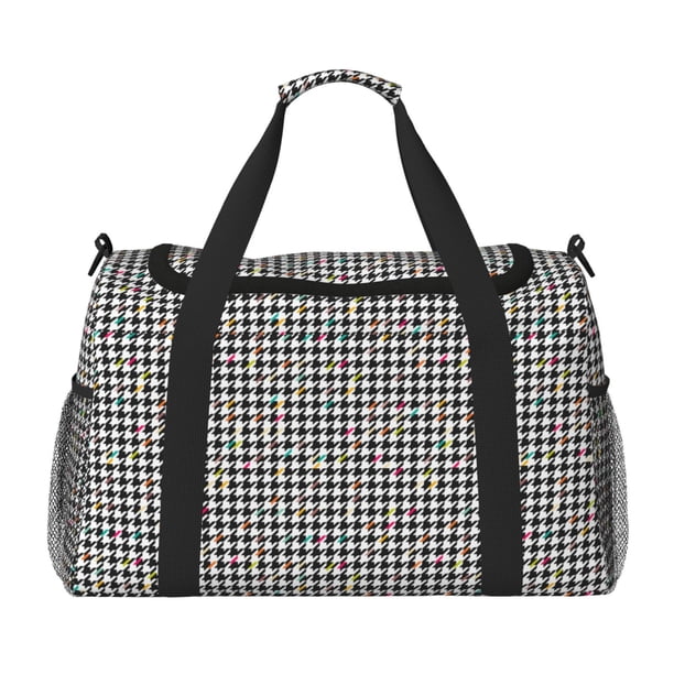 Disketp Black And White Houndstooth Bolsa de Viaje Tipo Duffle, Bolso de Mano para Fin de Semana para Mujer, Bolsa de Gimnasio Ligera para Hombre, Esencial para Viajes