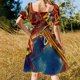 thumbnail image 5 of Vestido de manga corta con contraste de color azul y morado, vestido largo de verano para mujer, vestido corto atrevido, 5 of 7