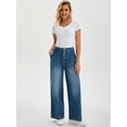 thumbnail image 7 of DARING DIVA Women's Button Fly Stretchy Straight Loose Denim Wide Leg Pants S Blue, 7 of 7