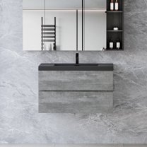 Modern 36" Wall-Mounted Bathroom Vanity in Grey with Black Quartz Sand Top Basin
